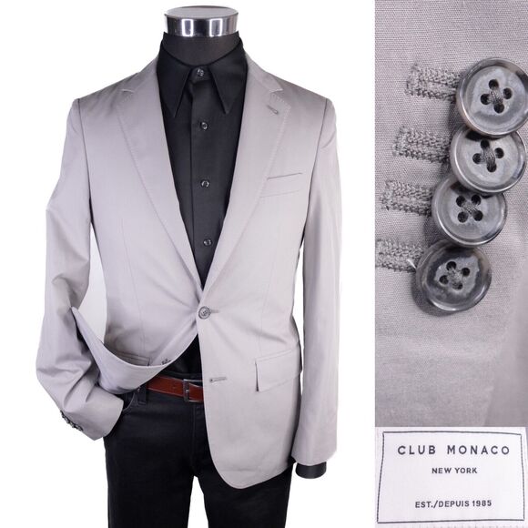 Club Monaco New York Grant Fit Cotton Sport Coat Jacket Blazer Beige Sz 36R EUC - Picture 1 of 13